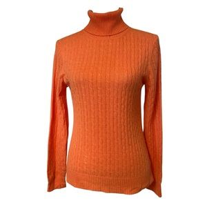 TWEEDS SWEATER CASHMERE TURTLENECK ORANGE LONG SLEEVE SOFT 2-PLY CABLE SIZE M